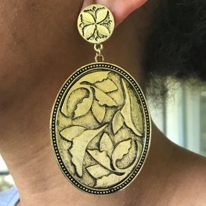 Golden Metal Oval Earrings